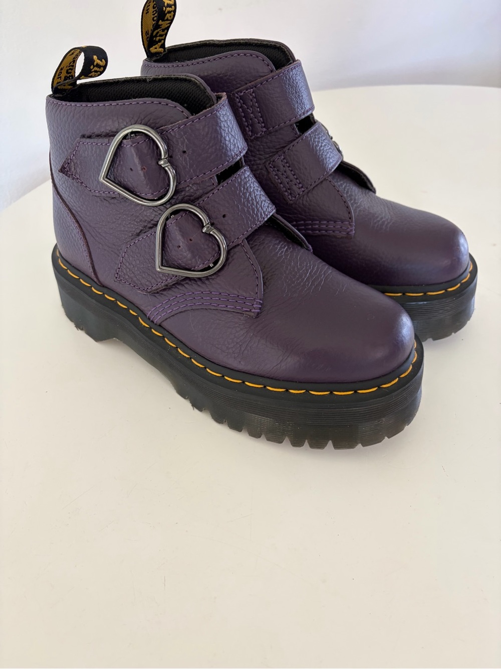 Dr. Martens Devon Heart Lug Sole Platform Leather Boots In Blackcurrant Purple